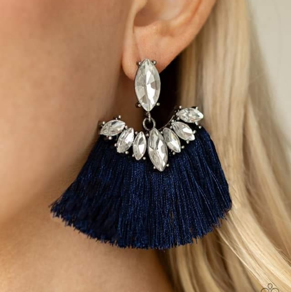 Fringe Earrings w/ Rhinestones - Picture 1 of 3